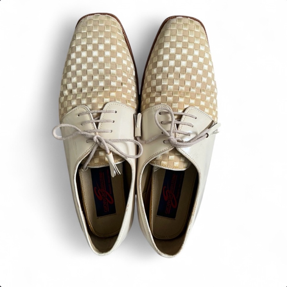 Men’s Vero Cuoio Woven Leather‎ Oxford Shoes Size 10 Cream Lace Up